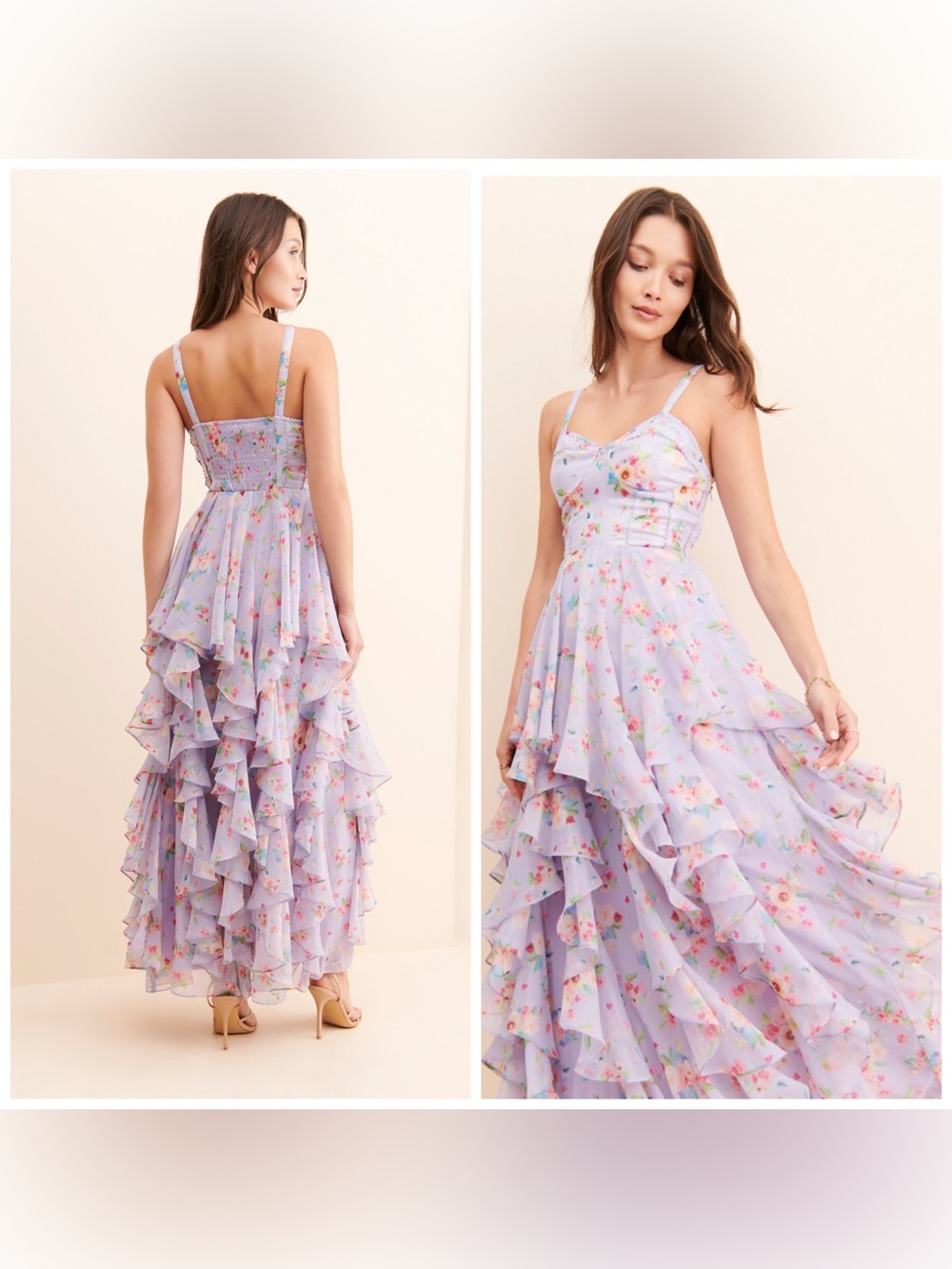 Anthropologie Lavender Floral Ruffled Maxi Dress